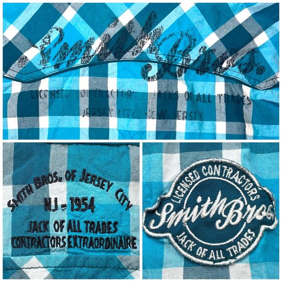 Arizona Jean Co Blue Plaid Western Shirt Snap Button Down Short Sleeve Medium - Picture 7 of 7